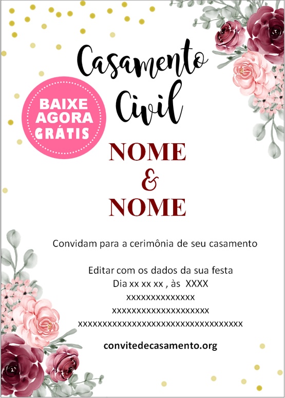 Convite de casamento grátis para baixar, editar e imprimir