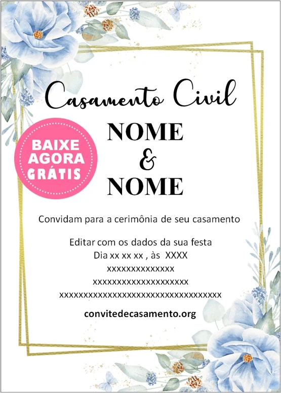 Convite de casamento grátis para baixar, editar e imprimir