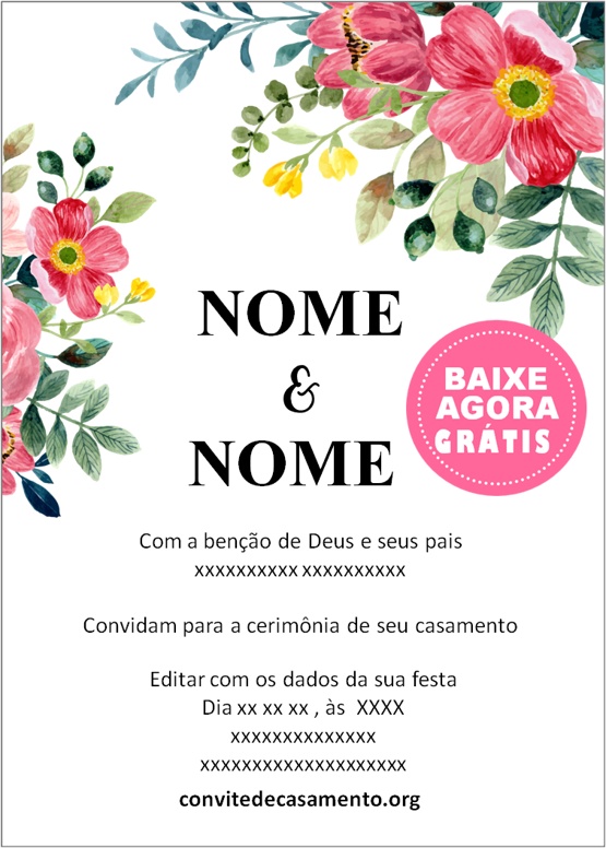 Convite de casamento grátis para baixar, editar e imprimir