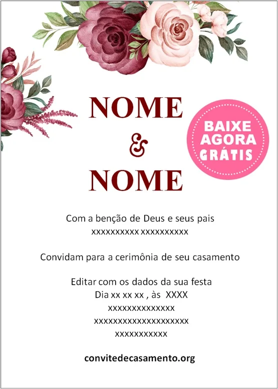 Convite de Casamento Virtual Grátis para WhatsApp Editável (Download)   Convite de casamento virtual, Convite de casamento, Convites de casamento  para baixar