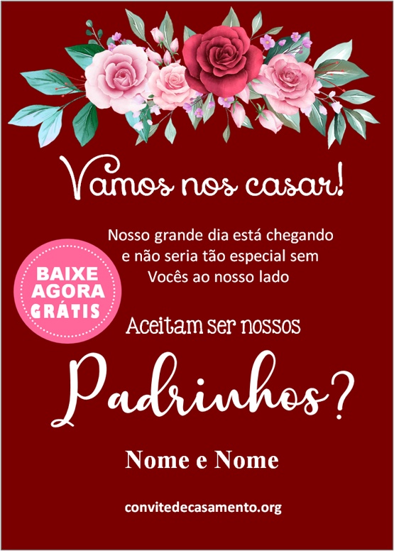 Convite Para Padrinhos De Casamento Simples Convite De Casamento 0548