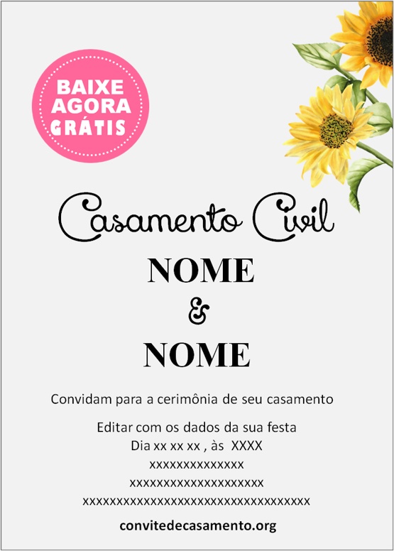convite de casamento civil girassol grátis
