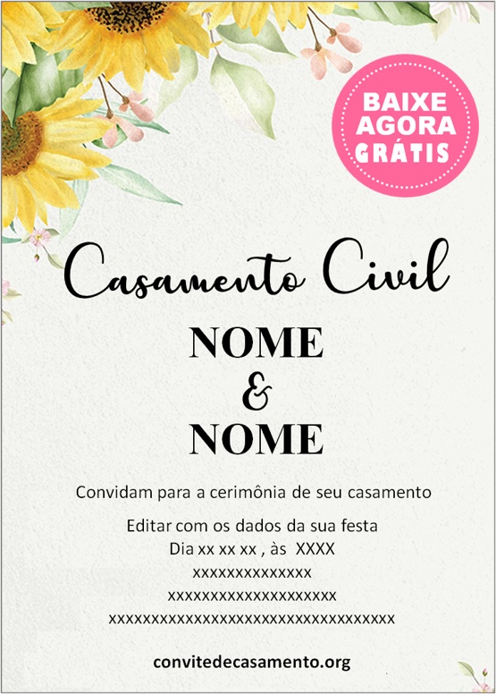 modelo de convite casamento civil girassol para casamento