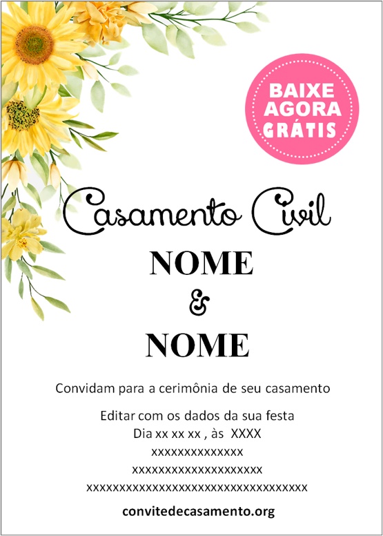 convite casamento civil girassol online