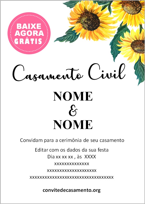 convite casamento civil girassol simples e elegante