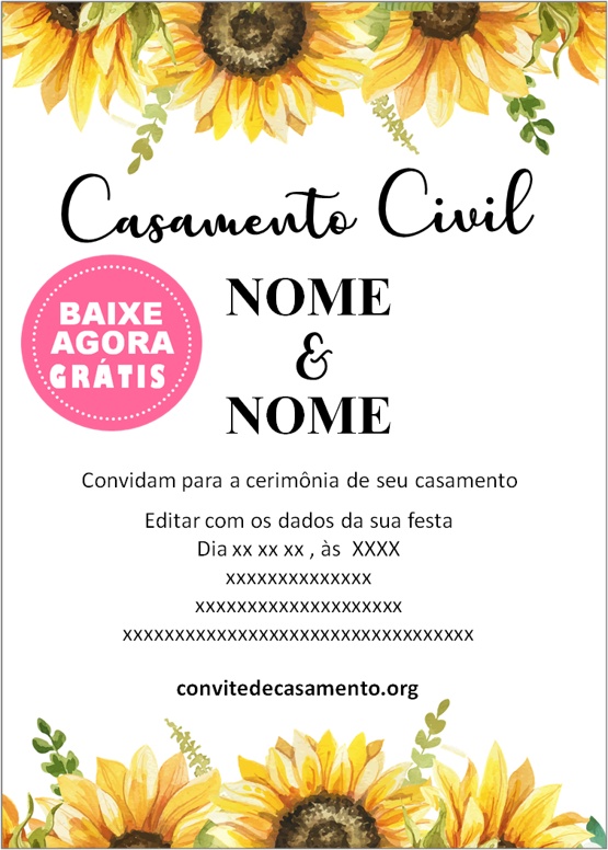 convite casamento civil digital casamento floral girassol