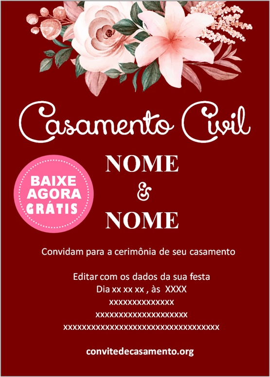 convite casamento civil marsala personalizado