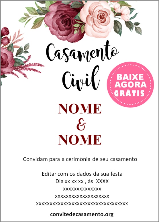 convite casamento civil marsala minimalista