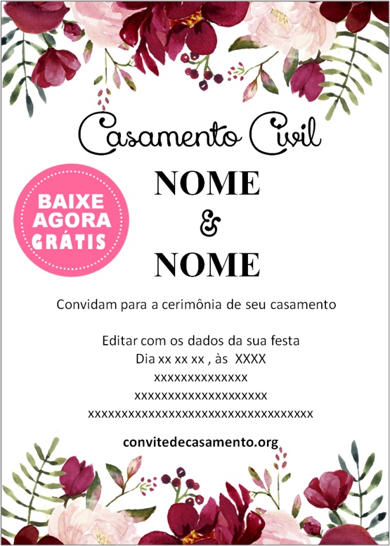 convite casamento civil marsala simples