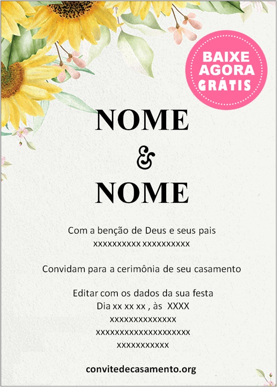 modelo de convite girassol casamento