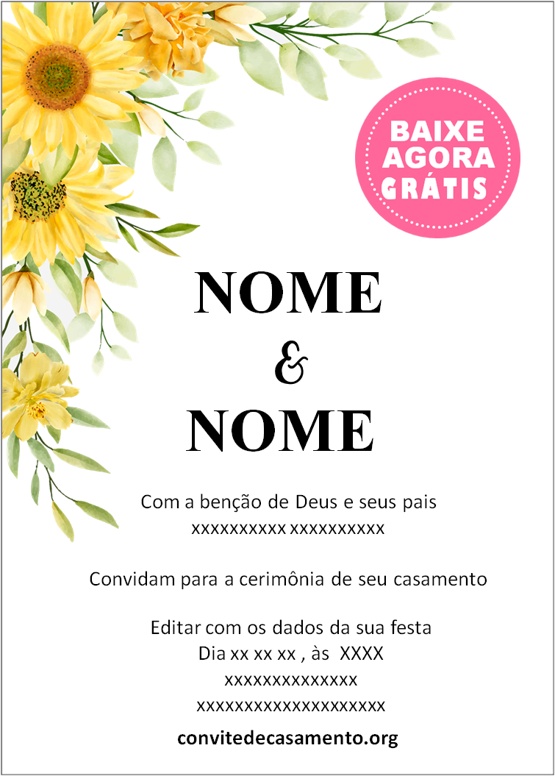 convite de casamento campo girassol