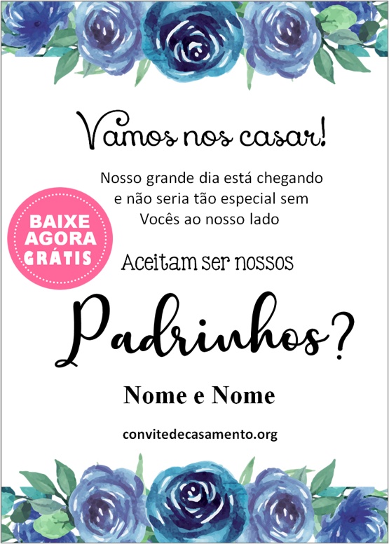 convite padrinhos casamento azul