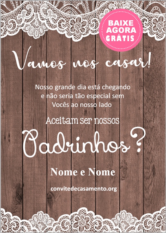 convite casamento padrinhos rústico campo