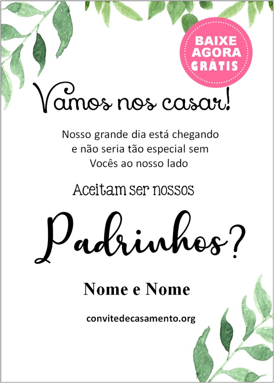 convite casamento padrinhos rústico editável