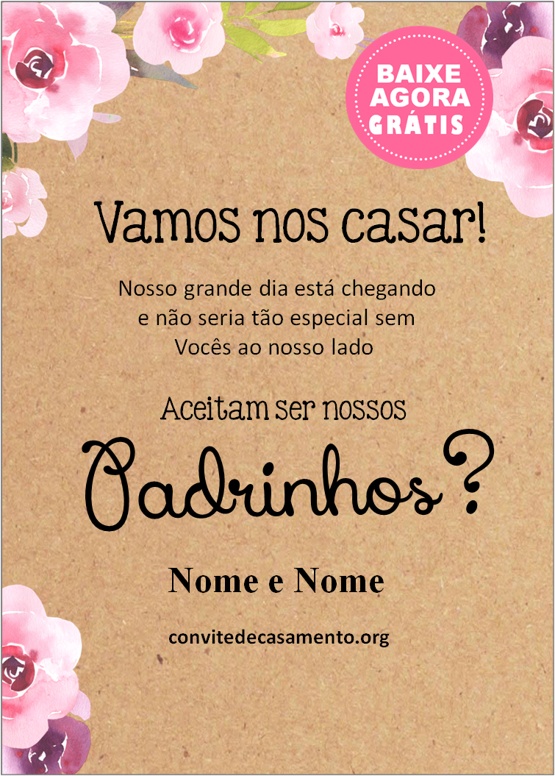 convite casamento padrinhos rústico moderno