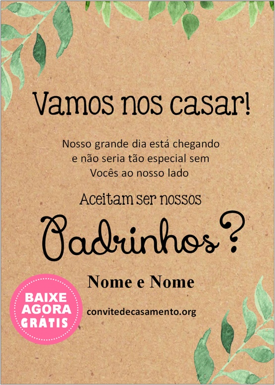 convite casamento padrinhos rústico artesanal pdf
