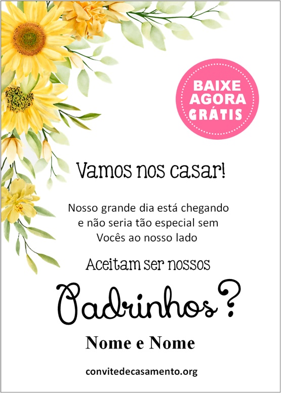 convite Padrinhos para casamento girassol pdf gratuito