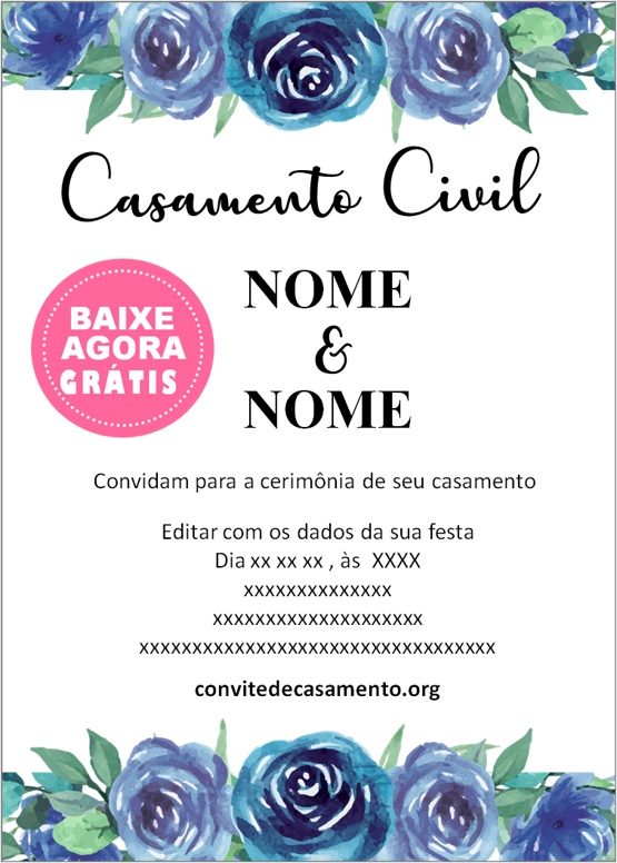 convite de casamento civil azul grátis