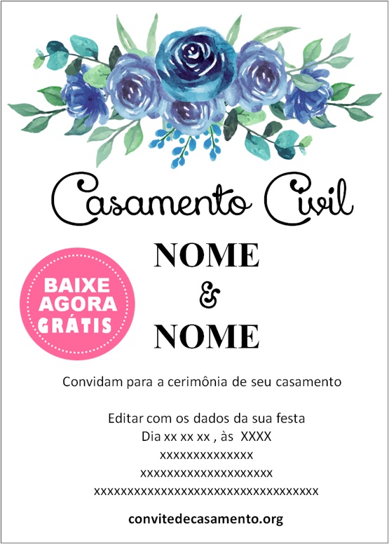 modelo de convite casamento civil azul