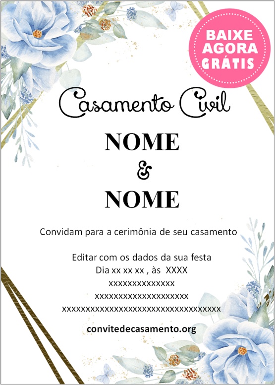 convite civil azul elegante