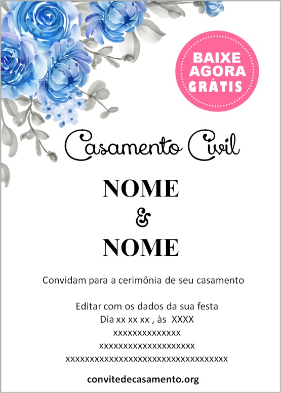 convite azul para casamento civil clássico