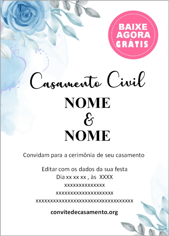 convite de casamento azul e branco