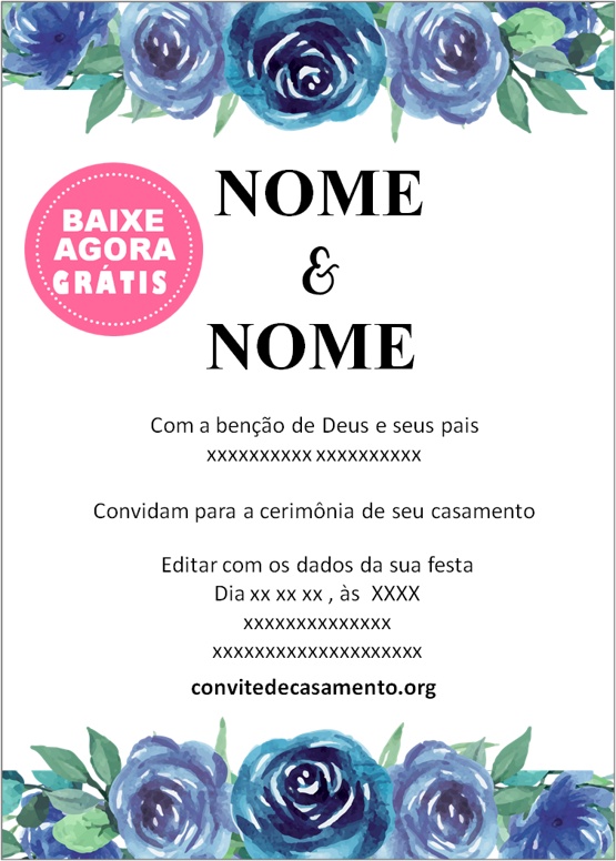 convite de casamento azul elegante