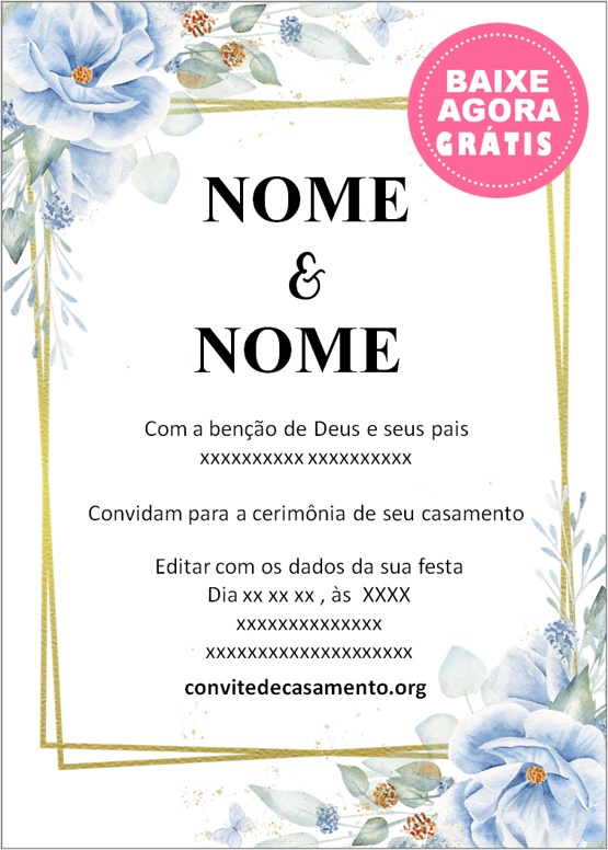 convite de casamento azul e dourado