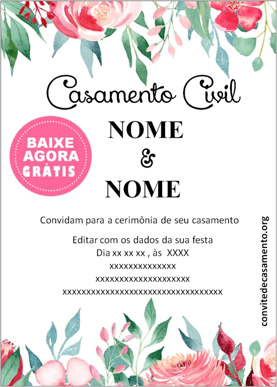 convite de casamento civil floral grátis