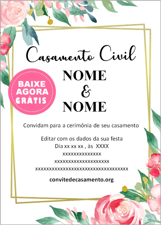 convite de casamento floral branco e dourado