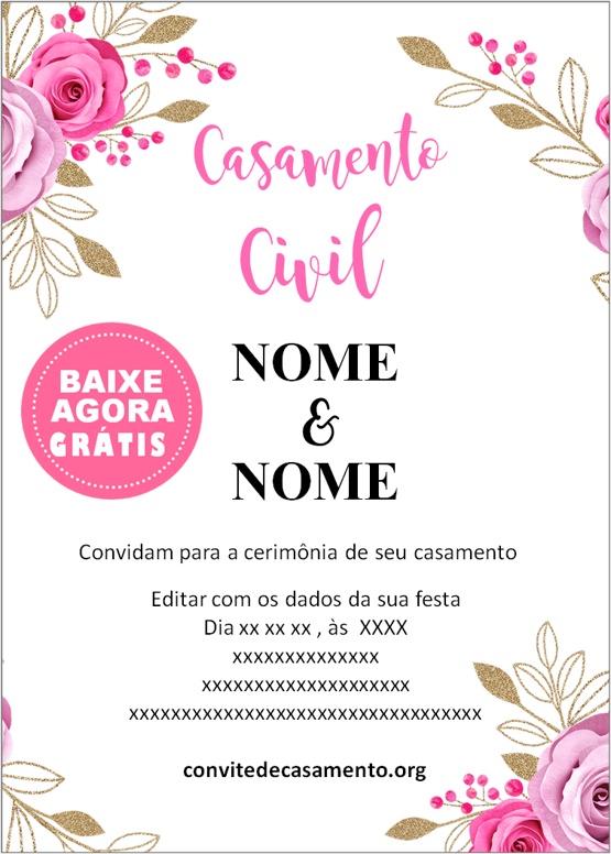 convite casamento civil floral para whatsapp