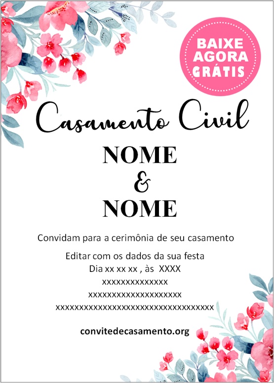 modelo de convite casamento civil floral
