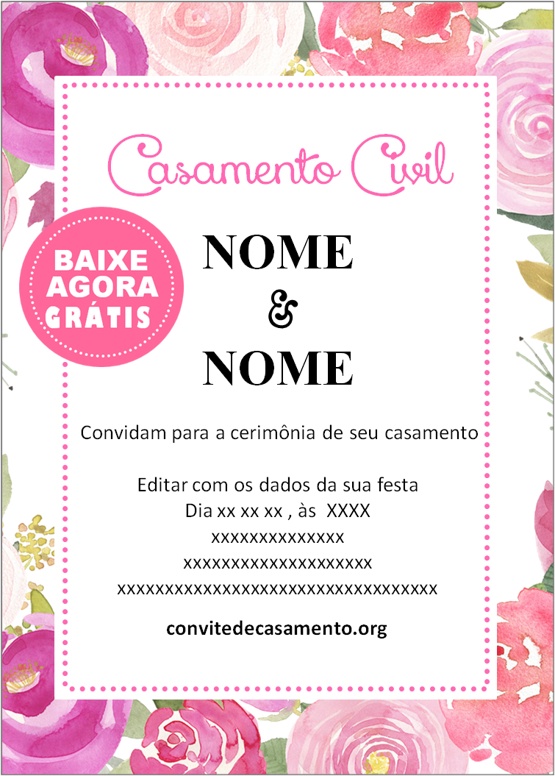 convite civil flores elegantes