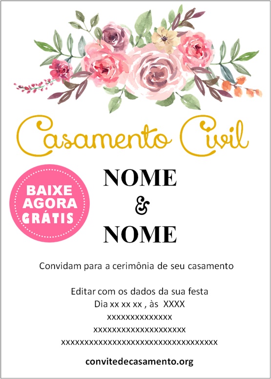 convite civil floral personalizado