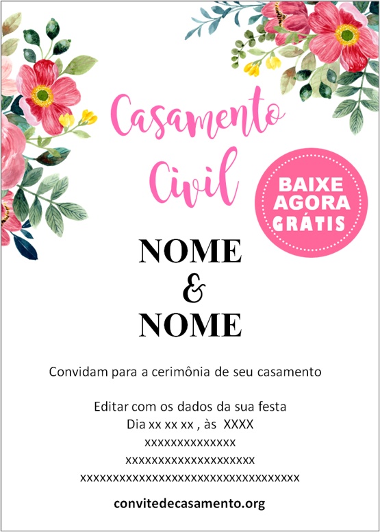 convite casamento civil digital floral gratuito