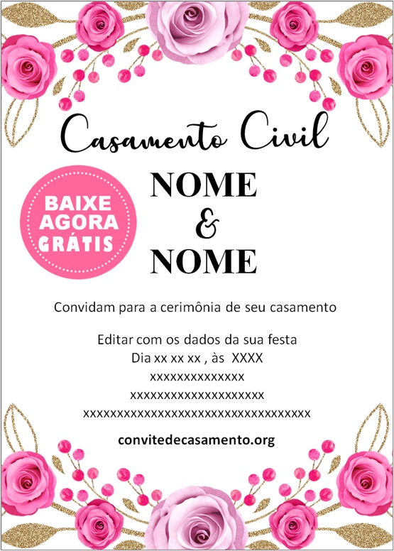 convite casamento civil floral online editável