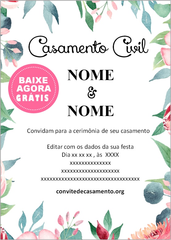 convite floral casamento civil para imprimir pdf