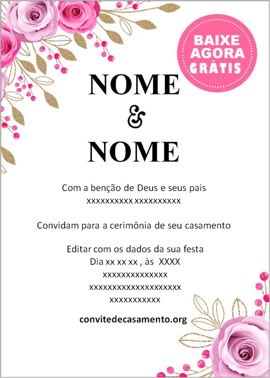 convite floral casamento editável grátis