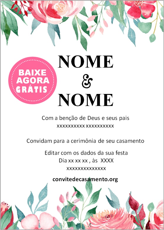 convite casamento floral pdf gratuito