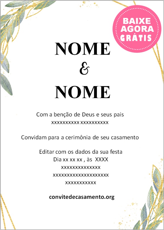 convite casamento rústico com folhagens