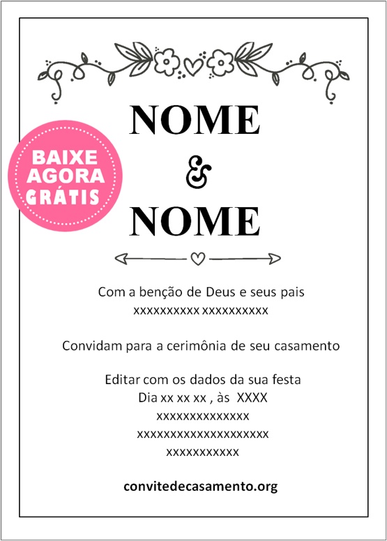 convite de casamento simples grátis