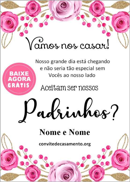 convite padrinhos casamento floral