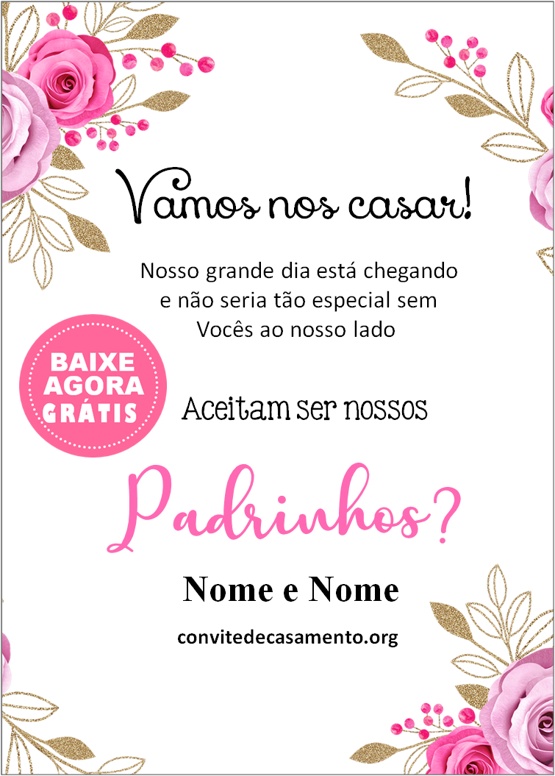 convite padrinhos casamento floral