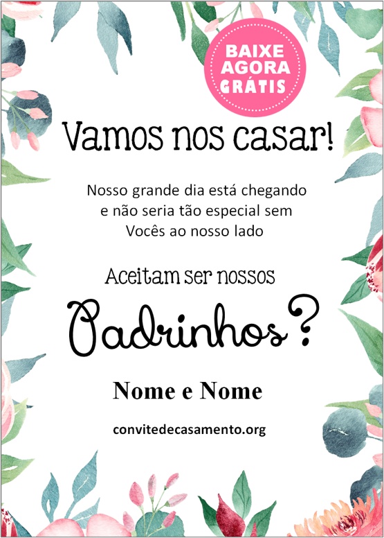 convite floral padrinhos casamento digital