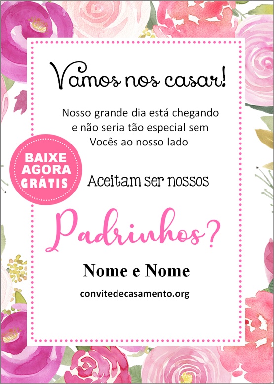 convite floral padrinhos casamento rústico