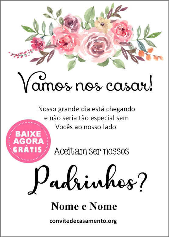 convite floral para padrinhos pdf editável