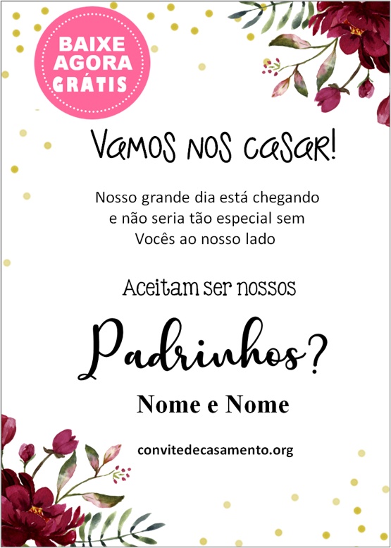 convite casamento padrinhos marsala editável