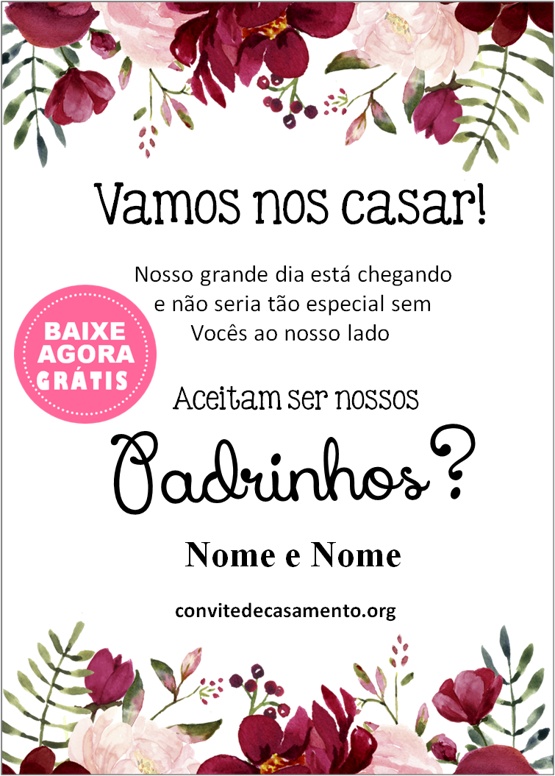 convite casamento padrinhos marsala luxo