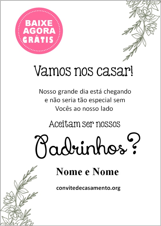 convite casamento padrinhos simples