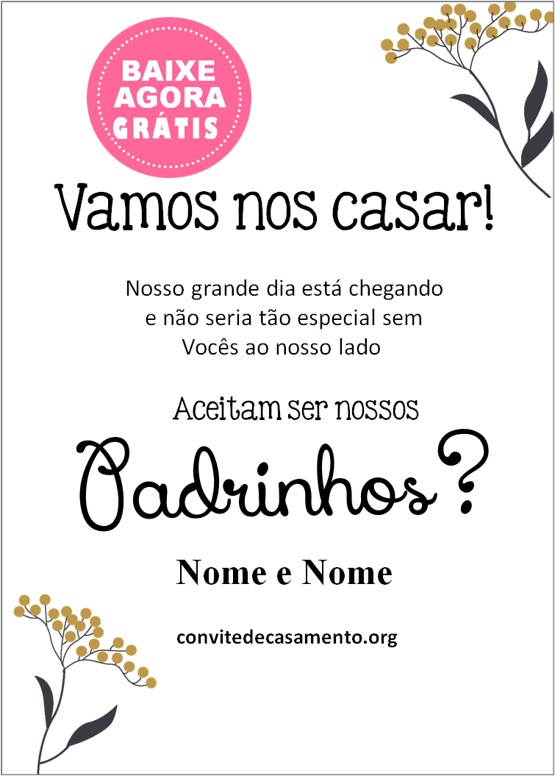 convite casamento padrinhos simples grátis